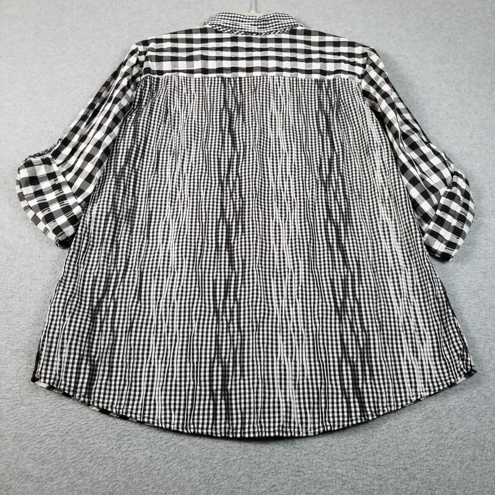 Foxcroft Button Up Shirt Women's 16 Black White Check Seersucker 3/4 Sleeve Top - Picture 4 of 8